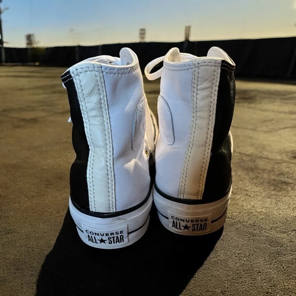 Converse All Star Two Tone High Top Leather Sneakers Black/White/Cream.
